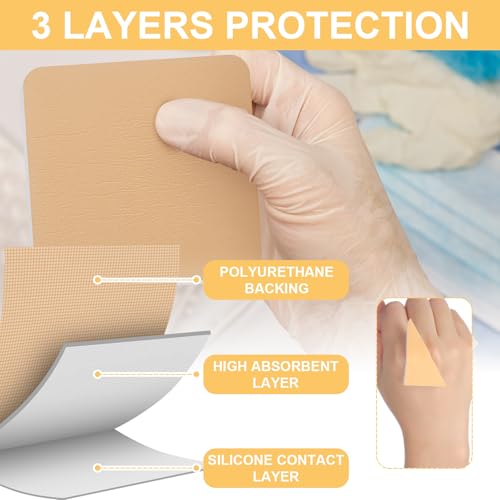 20 Pcs Silicone Foam Wound Dressings 4x4 Inch Non-Border Adhesive Sterile