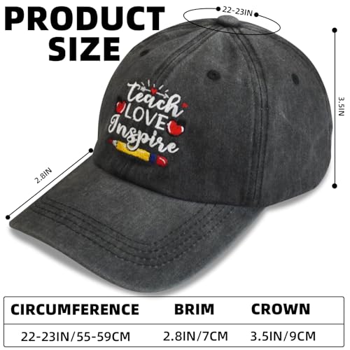Teacher Appreciation Baseball Cap for Women Men - Black, One Size / Teach Love Inspire