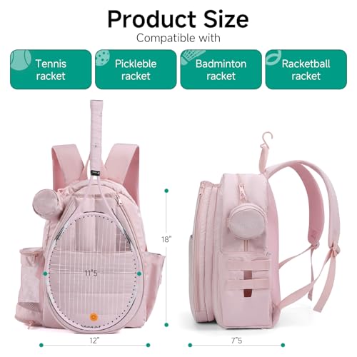 Pink Tennis Bag for Women – Holds 2 Rackets, Water Bottle & Accessories