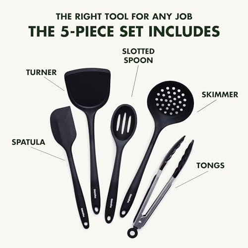Charcoal Gray GreenPan 5 Piece Silicone Cooking Utensil Set Nonstick Scratch-Free
