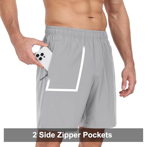 Men's Gym Workout Shorts 7 Inch Inseam Athletic Shorts with Zipper Pockets - Black, Dark Gray, Light Gray, Army Green, Navy, Teal, Large
