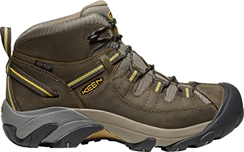 KEEN Men's Targhee 2 Mid Height Waterproof Hiking Boots, Black Olive/Yellow, 10.5