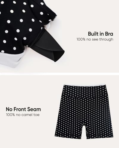 OMKAGI Women's Workout Sets Polka Dot Black White 4.5-Inch Shorts & Sports Bra