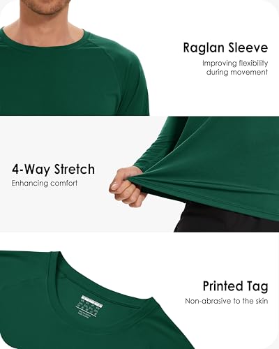 Men's UPF 50+ Sun Protection Rash Guard Shirt Long Sleeve Quick Dry Swimwear - Dark Green, Large