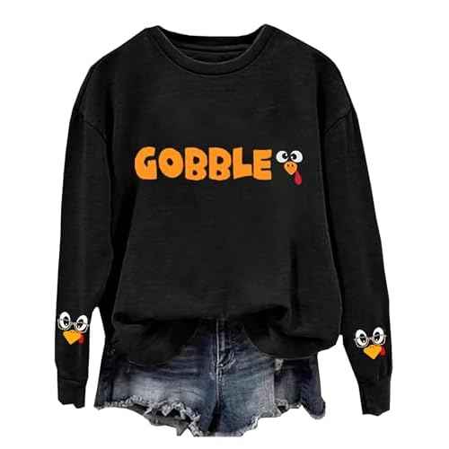 Women¡¯s Thanksgiving Sweatshirt Gobble Gobble Turkey Graphic Pullover Casual Fall Autumn Gobble Theme Top