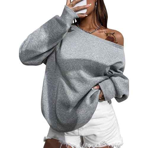 Remidoo Womens Off Shoulder Sweatshirt Drop Shoulder Oversized Long Sleeve Pullover Top