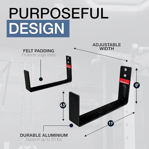 X-Large Yoga Mat Wall Mount Rack Holds 3 Mats Foam Roller Storage Black