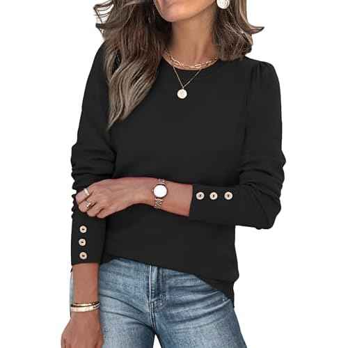 Womens Sweaters Fall Fashion 2025 Long Sleeve Button Cuff Soft Knit Pullover Trendy Tops Dressy Casual Blouses
