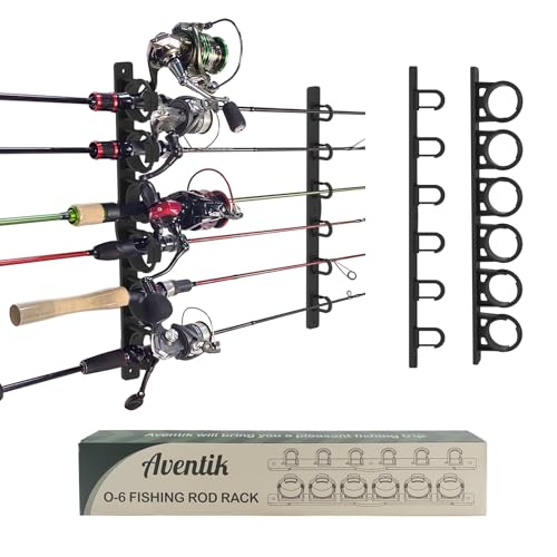 Aventik Fishing Rod Holder Wall Ceiling Mount - Black, Holds Up To 6 Poles - Variation Black / 1