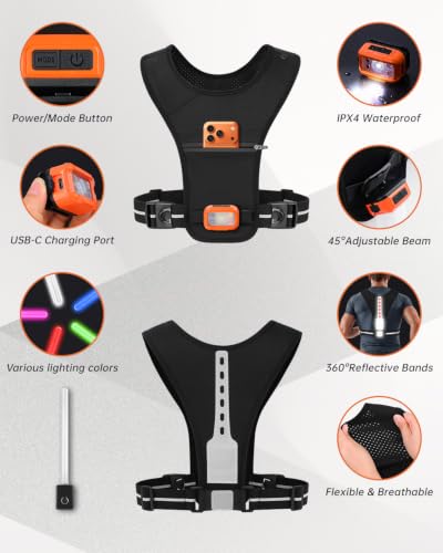 MOKURA Reflective Running Vest with Light for Women and Men - Black, Medium