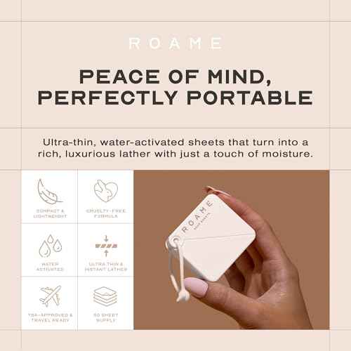 Roame Portable Soap Sheets ? Ultra-Thin Soap for Hand Moisture & Hygiene ? Water-Activated, Compact, Cruelty-Free, Eco-Friendly ? Perfect for Travel Kits & On-the-Go Use ? 50-Pack