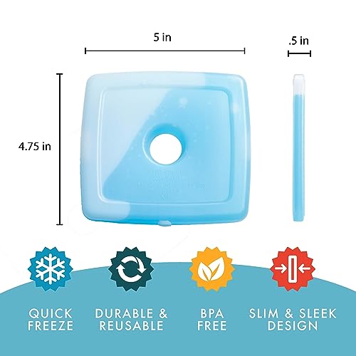 Green Slim Ice Packs for Lunch Boxes & Coolers - 8 Pack, Reusable & Fast Freezing