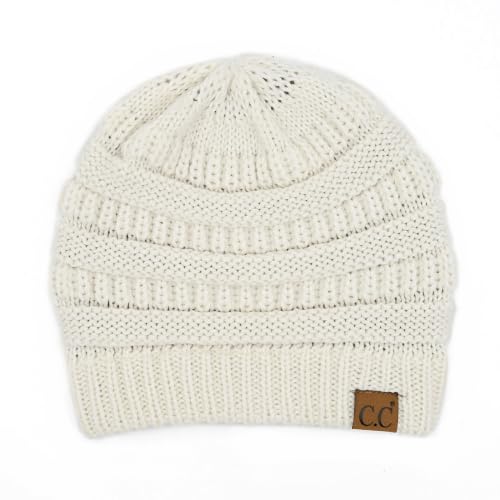 Unisex Ivory Cable Knit Beanie Hat - Thick, Soft & Warm Chunky Winter Accessory