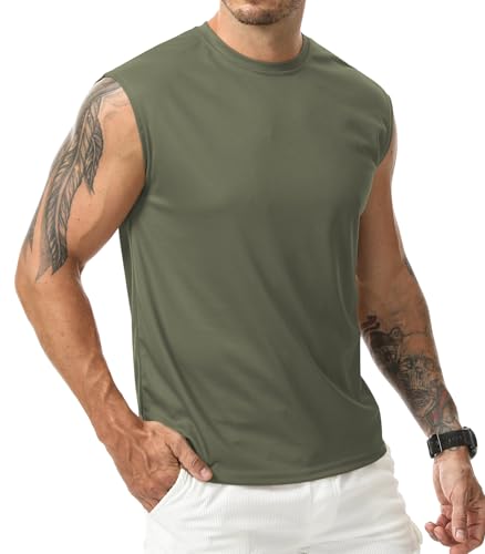 Suwangi Men's Tank Tops 3 Pack Quick Dry Workout Sleeveless Shirts - Large, Black/Grey/Army Green