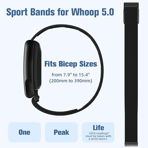 Getino Nylon Bicep Band for Whoop 5.0 - Breathable Sport Strap Black/Black