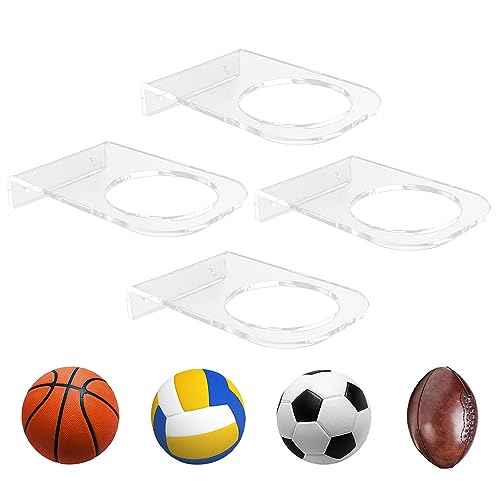 BiJun Basketball Holder Wall Mount, Acrylic Football Display Rack, Clear Ball Storage Hanger Wall Mount, for Football, Basketball, Volleyball, Rugby and Soccer