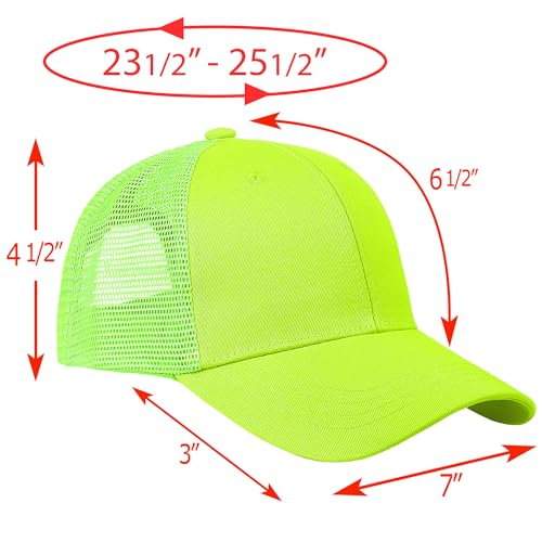 Falari Neon Green Trucker Hat Baseball Cap 6 Panel Adjustable One Size