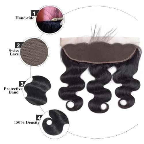 13x4 Ear to Ear HD Lace Frontal Closure 12A Unprocessed Brazilian Virgin Body Wave Human Hair Frontal 150% Density 18 Inch Full Lace Closures Pre Plucked Natural Black