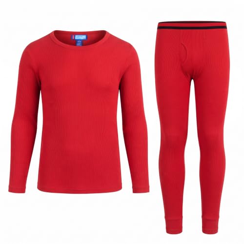 Thermal Underwear Set for Boys Large (12-14) Red Fleece Top & Long Johns