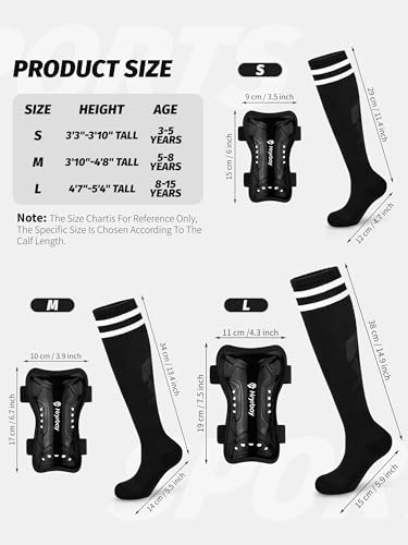 Kids Soccer Shin Guards and Socks Set - Black, Large - Toddler & Youth