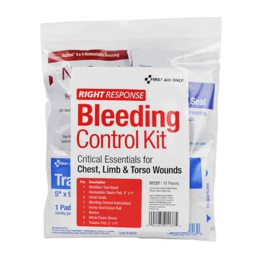 First Aid Only 91137 Critical Essentials Bleeding Control Kit for Chest, Limb & Torso Wounds, 10 Pieces