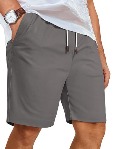 Men's Casual Shorts Cotton Elastic Waist Drawstring Beach Shorts - Medium Dark Grey