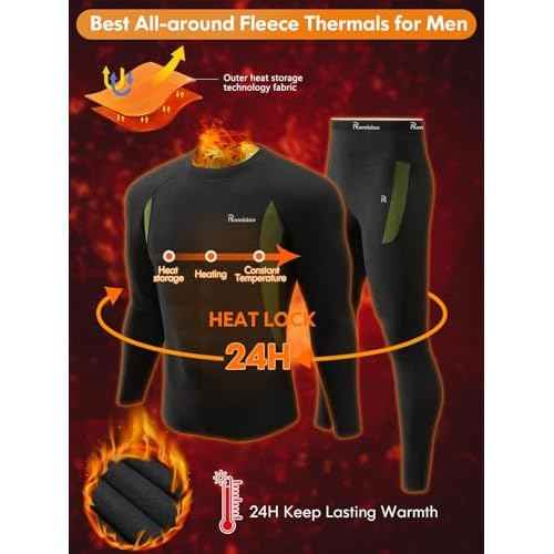 romision Thermal Underwear for Men Long Johns Fleece Lined Hunting Gear Bottom Top Set Base Layer for Cold Weather Gift