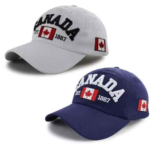 2 PCS Canada Hats for Men Women, Adjustable Embroidered Cotton Maple Leaf Flag Golf Baseball Cap, Funny Canadian Souvenirs