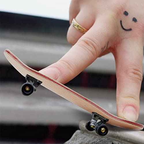 FINGERINSPIRE 8Pcs Mini Skateboard Tiny Maple Wooden Fingerboard Finger Skateboards Accessories with Plastic Box Reduce Pressure Kids Gifts Party Favors(Wood Color, 3.9 x 1.8inch)