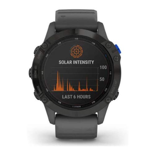 Garmin 010-02410-10 fenix 6 Pro Solar, Multisport GPS Watch with Solar Charging Capabilities, Advanced Training Features and Data, Black with Slate Gray Band