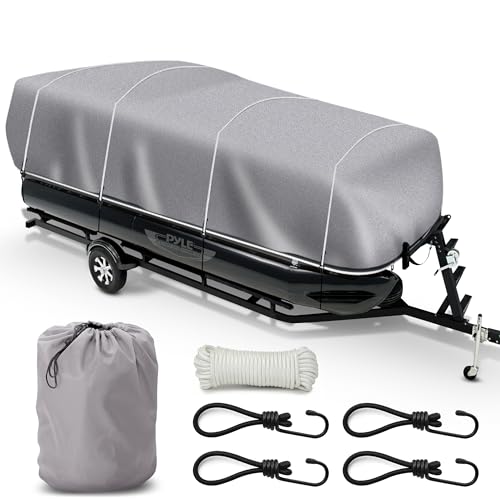 Pyle Boat Cover for Deck Boats - 21-24 ft Heavy Duty Pontoon Boat Cover, Waterproof Marine Grade Polyester, UV & Weather Resistant, Fits Beam Width up to 94", Storage Bag,