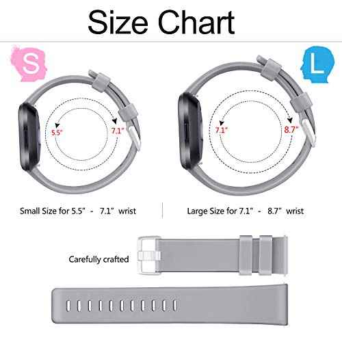 PACK 3 Soft Silicone Bands for Fitbit Versa 2 / Versa/ Versa Lite Classic Adjustable Sport Bands for Women Men Small Large(Without Tracker) (Small, Black+Blue+Grey)