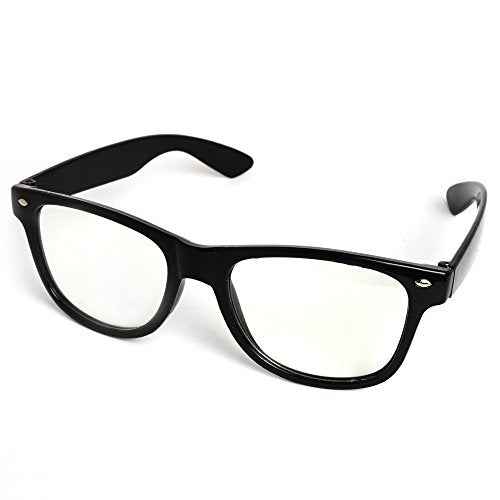 Skeleteen Retro Nerd Costume Glasses - Oversized Black Hipster Eyeglasses With Clear Lenses - 1 Pair
