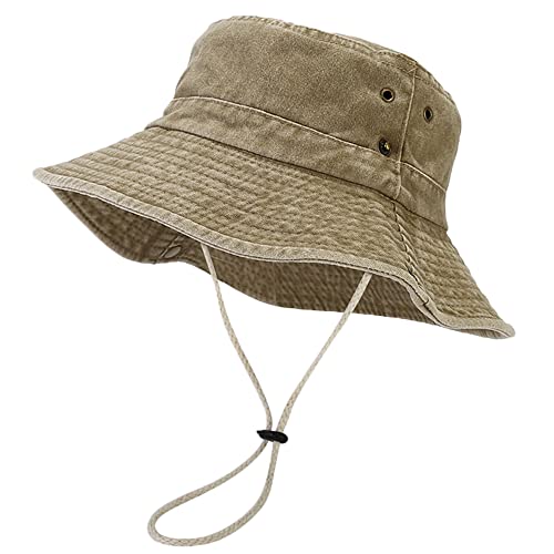 Unisex Cotton Boonie Hat Summer Fishing Bucket Sun Hat with String - One Size, Retro Khaki