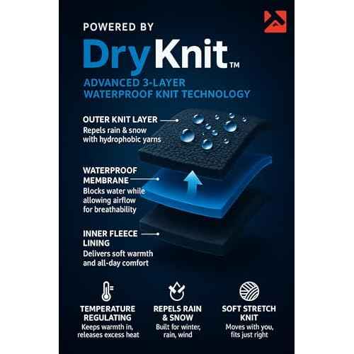 TOP-EX DryKnit¢â Unisex 80% Merino Wool Waterproof Beanie with Ear Flap Warm Winter Fleece Lined Beanie Hat M/L/XL