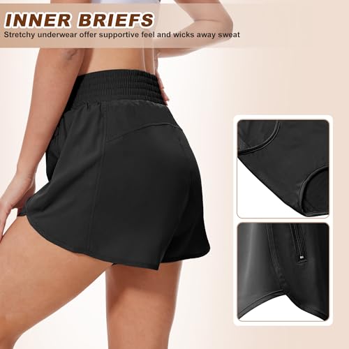 Women's Athletic Shorts with Pockets - 5 Pack, Medium, Black Navy Grey