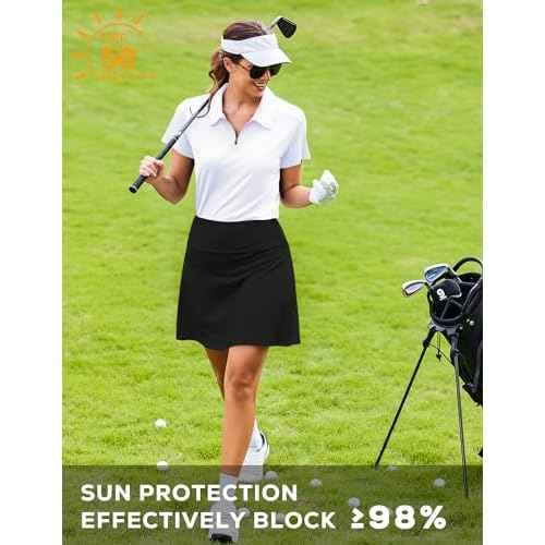 PINSPARK Womens Golf Shirts Short Sleeve Polo Moisture Wicking Tops V-Neck with Collar Shirts Tennis Outfits
