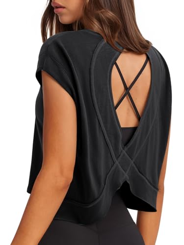 Women's Athletic Open Back Short Sleeve T-Shirt - Activewear Top