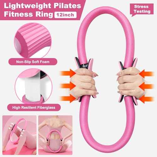 Pilates Essentials Kit for Women, Home Workout Equipment with 12'' Magic Circle, Mini Ball, 5 Resistance Bands, Hip Thrust Belt & Accessories, Pilates Ring Set for Toning, Strength & Flexibility