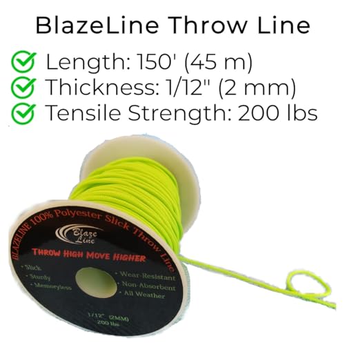 Neon Green Polyester Arborist Throw Line 2mm 150 ft for Tree Climbing & Rigging