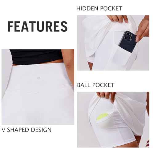 PINSPARK Womens Tennis Skirt High Waisted Golf Skort with 2 Pockets Stretchy Athletic Skirts for Workout Pickleball Running