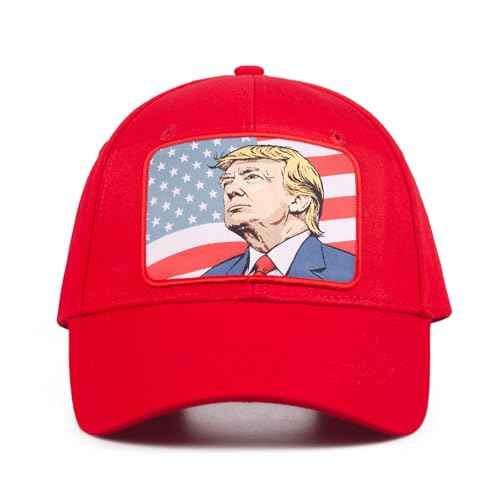 Trump Portrait Baseball Cap with American Flag Design - Red Patriotic Adjustable Hat for Men & Women