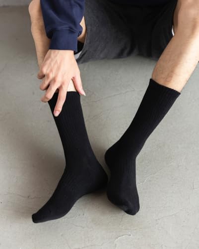 Men's Cotton Crew Socks - Athletic Lightweight Long Boot Socks 5 Pairs - Black 9-11