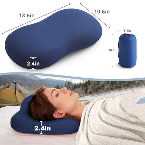 Camping Pillow for Sleeping, Memory Foam Travel Pillow, Cooling Small Pillow for Camp,Backpacking,Trip,Breathable & Waterproof Cover (1, Blue)