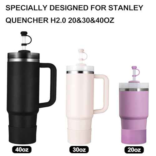 HYZ 8 Piece Accessories for Stanley Cup, Silicone Spill Proof Stopper Set and Protective Boot Including Straw Cover Cap for Stanley H2.0 20oz 30oz 40oz Tumbler, Black