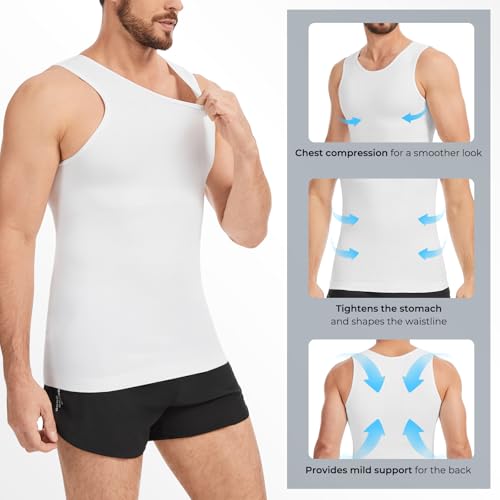 Men's Sleeveless Compression Shirt Body Shaper Vest Large Black & White Slimming Tank Top