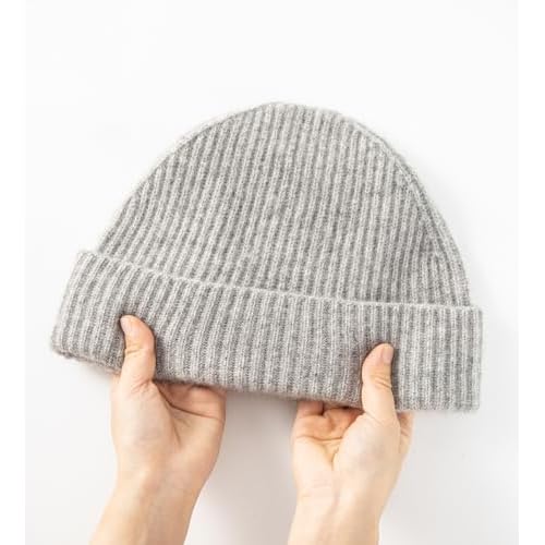 Villand 100% Cashmere Ribbed Cuffed Hat for Men, Ultra-Soft Men's Pure Cashmere Winter Ski Beanie