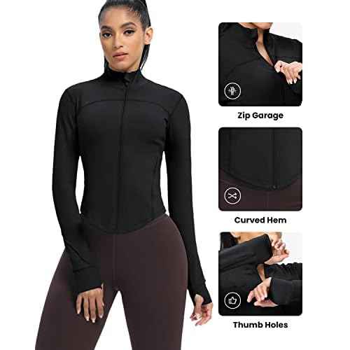 AVGO Women's Cropped Running Workout Jackets Zip Slim Fit Athletic Tops with Thumb Holes