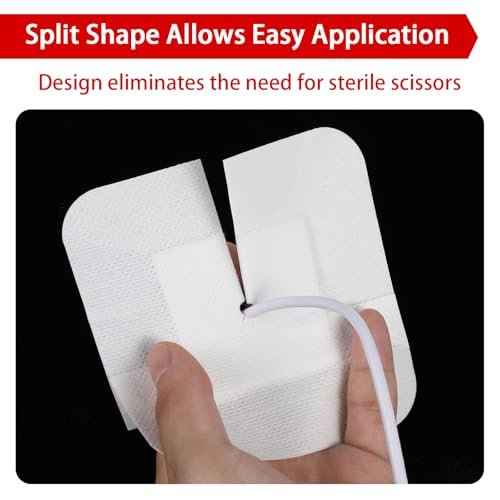 15 Pcs Split Drain Adhesive Feeding Tube Bandages, Peg G J Supra-Pubic Incision Bordered Guaze Pad, Sterile Drain Patch Supplies Island Dressing, Catheter Stabilization Device Holder for Nursing Care
