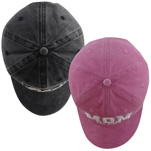 SHANVANKE 2PCS Dad and Mom EST 2025 Hats for Men Women, Funny Adjustable Cotton 3D Embroidered New Parents Gifts Baseball Cap